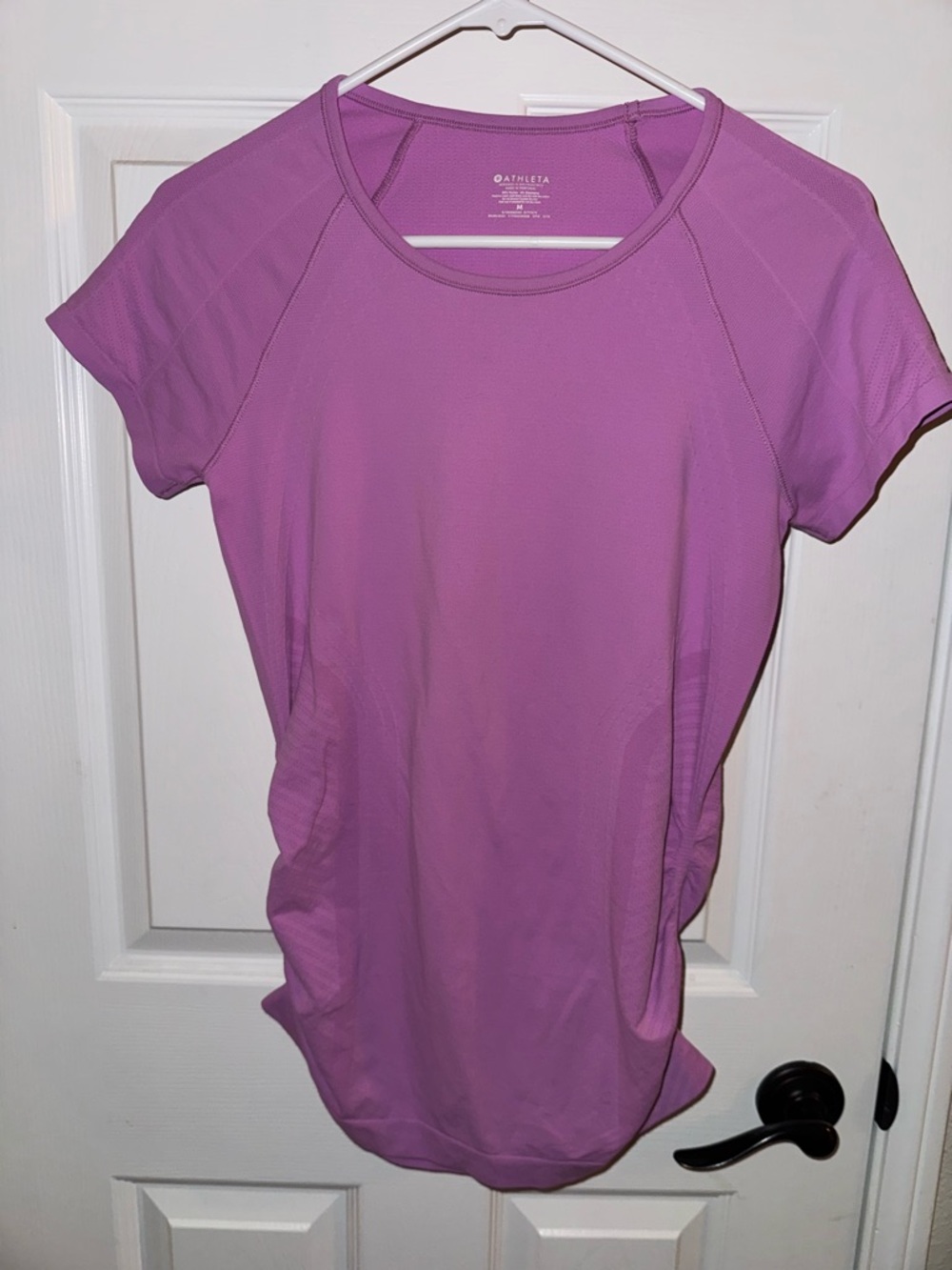 Athleta Pink/Purple Rouched Short Sleeve Performance Tee